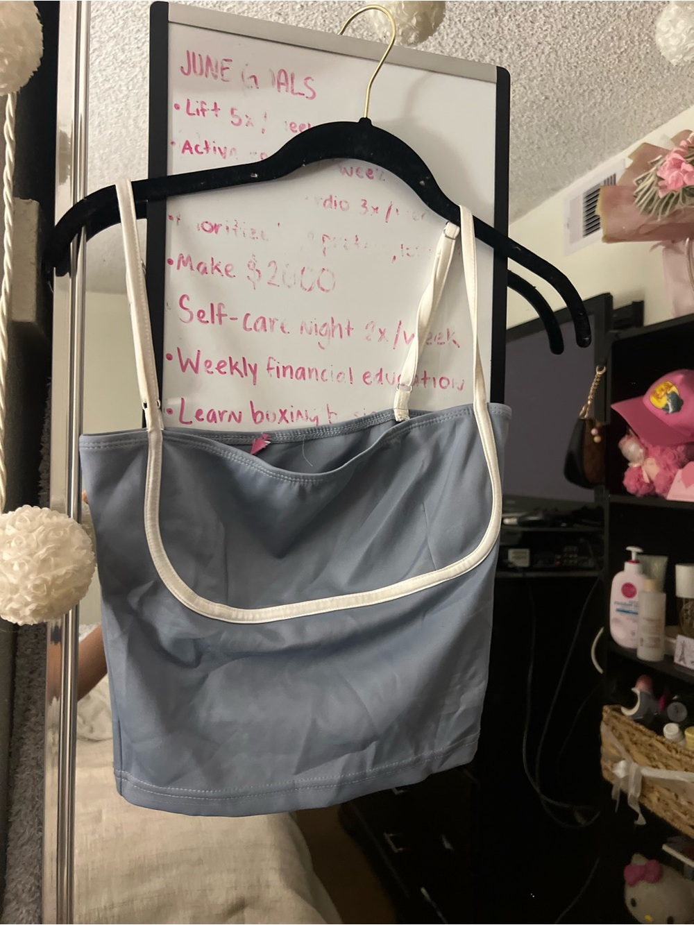 Edikted Dusty Blue Tank Top with White Trim